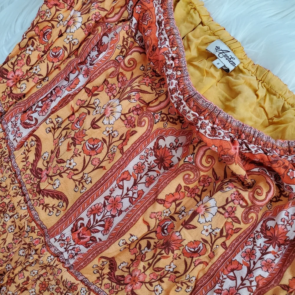 Arnhem Mimosa Orange Yellow Island Off Shoulder Midi Dress - Picture 5 of 7